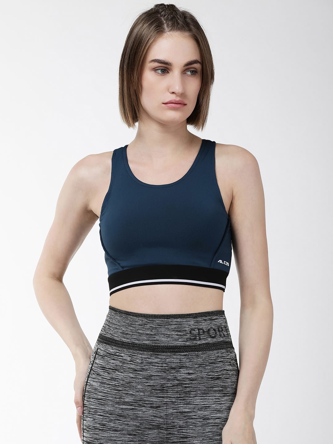 Alcis Women Navy Blue Solid Non-Wired Lightly Padded Training Sports Bra WBRSSRA3572