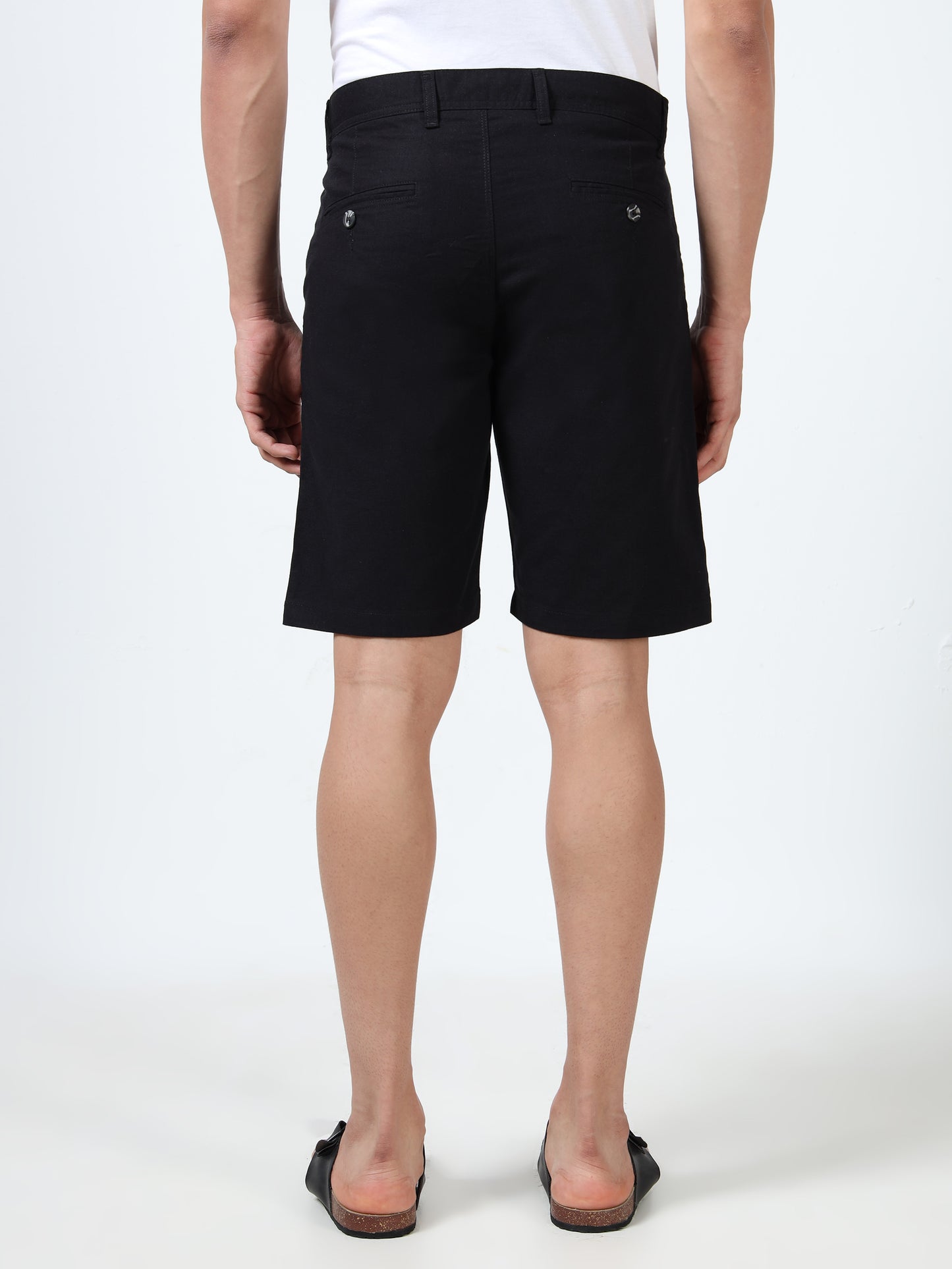 Men's Black Regular Fit Solid Linen Shorts