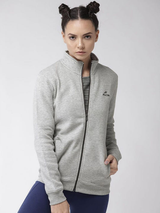 Alcis Women Grey Melange Solid Sporty Jacket