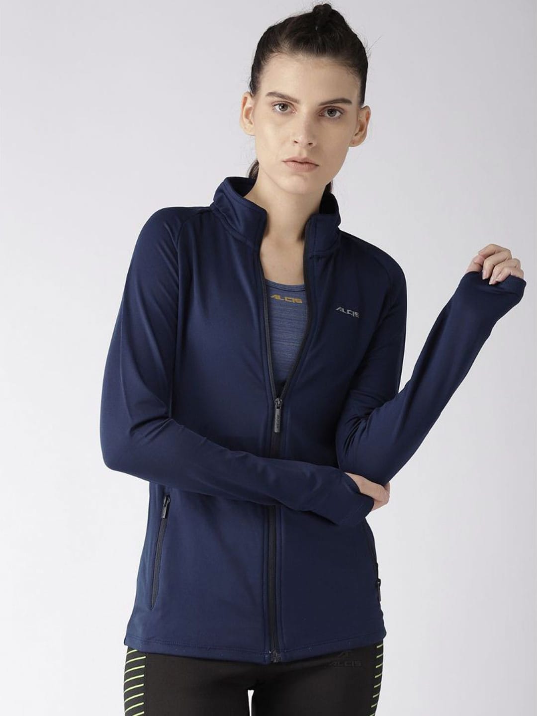 Alcis Women Navy Blue Solid Running Jacket