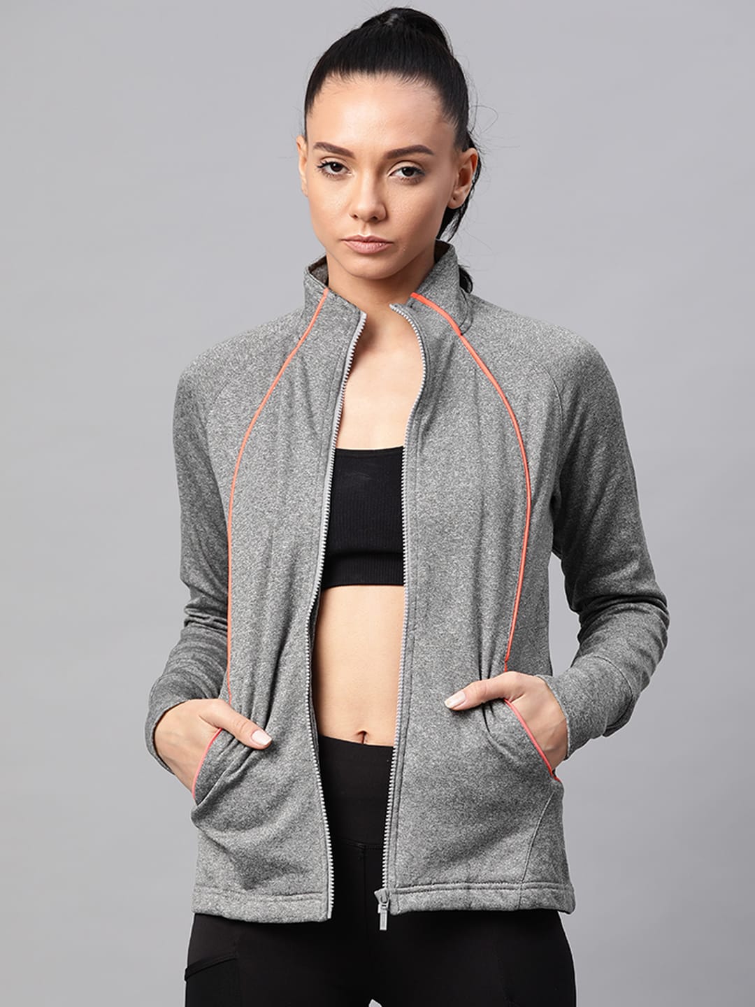 Alcis Women Grey Melange Solid Racquet Sports Sweatshirt