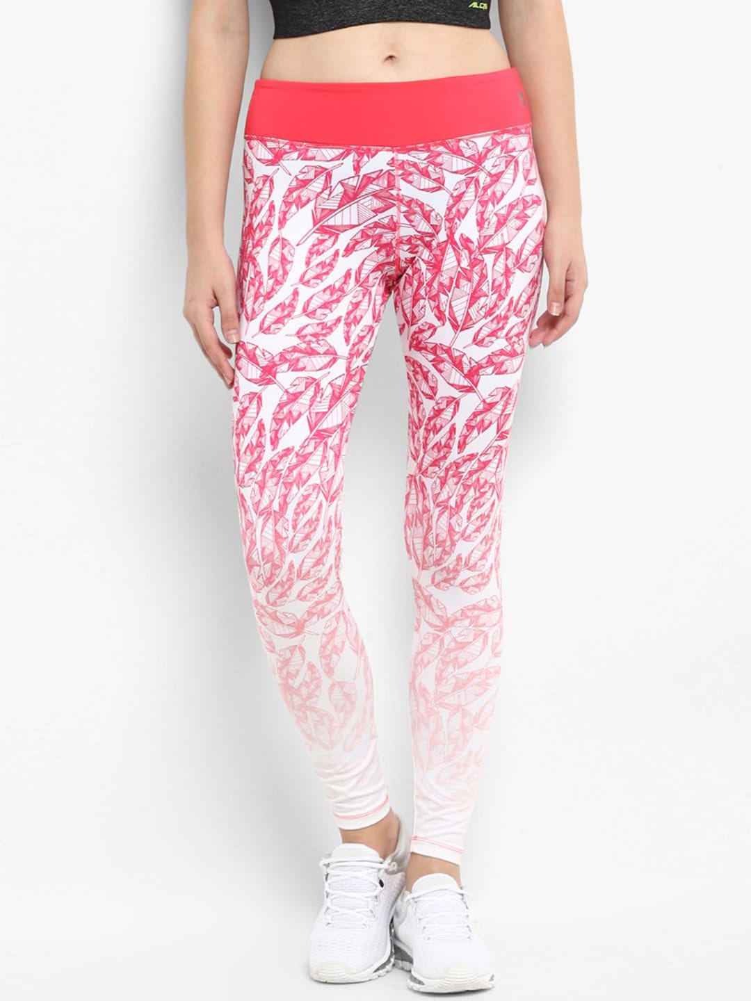 Alcis Women Core White  Pink Printed Tights