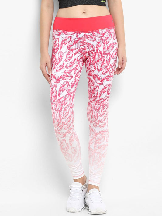 Alcis Women Core White  Pink Printed Tights