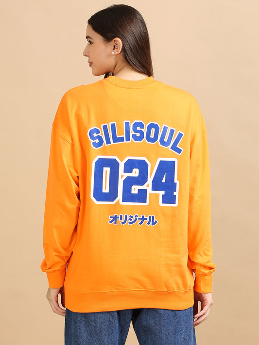 Women's Orange Graphic Print Oversized Sweatshirt