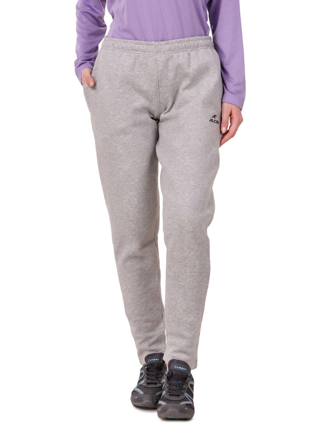 Alcis Women Solid Grey Melange Track Pant