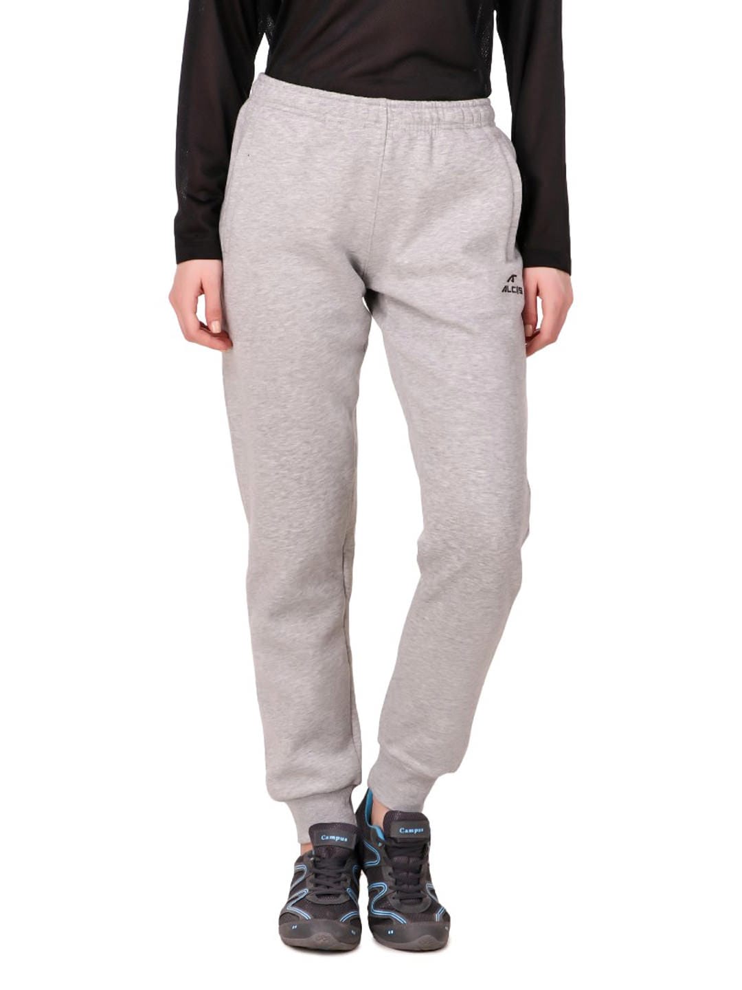 Alcis Women Solid Grey Melange Track Pant