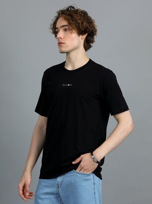 Men's Black Typographic Regular Fit T-Shirt