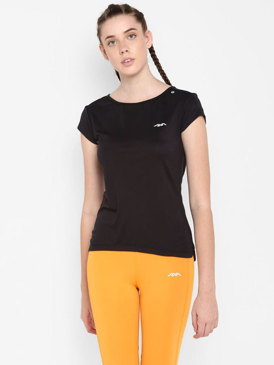 Alcis Women Solid Black Tshirts