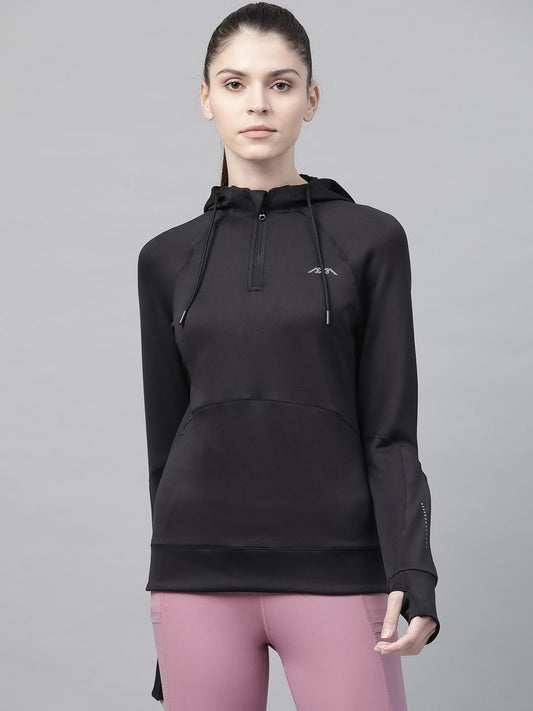 Alcis Women Black Solid Hooded Sweatshirt