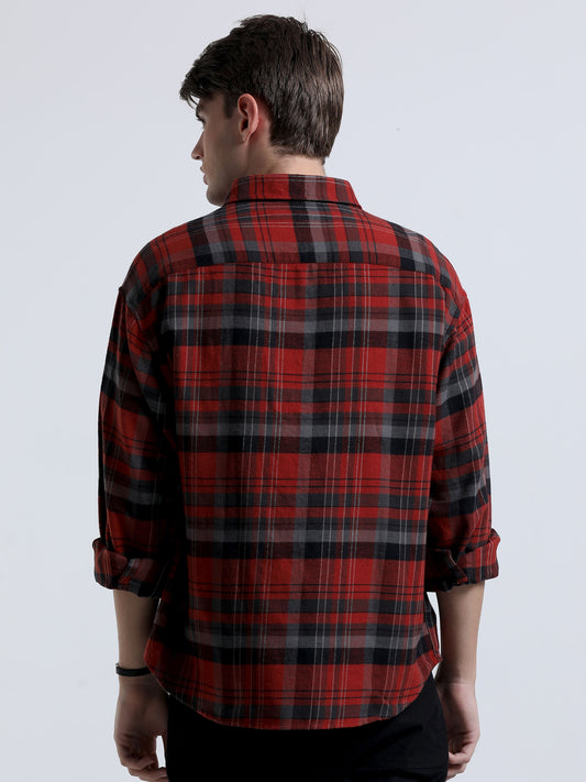 Men's Red Checked Relaxed Fit Shirt