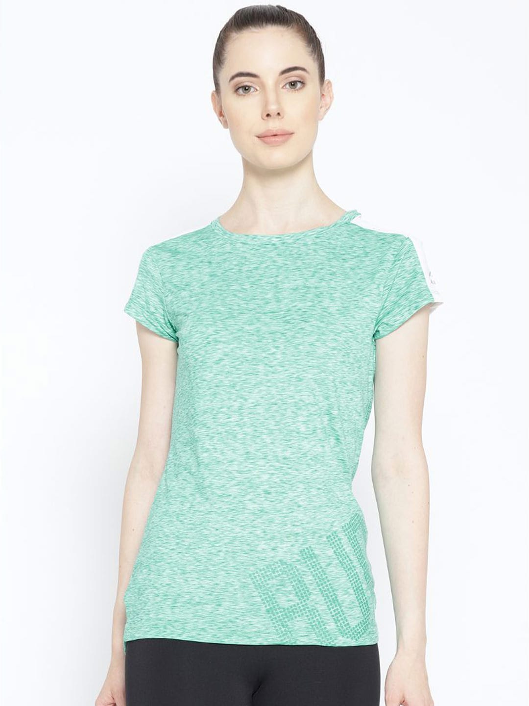 Alcis Women Green  White Printed Detail Round Neck Running T-shirt