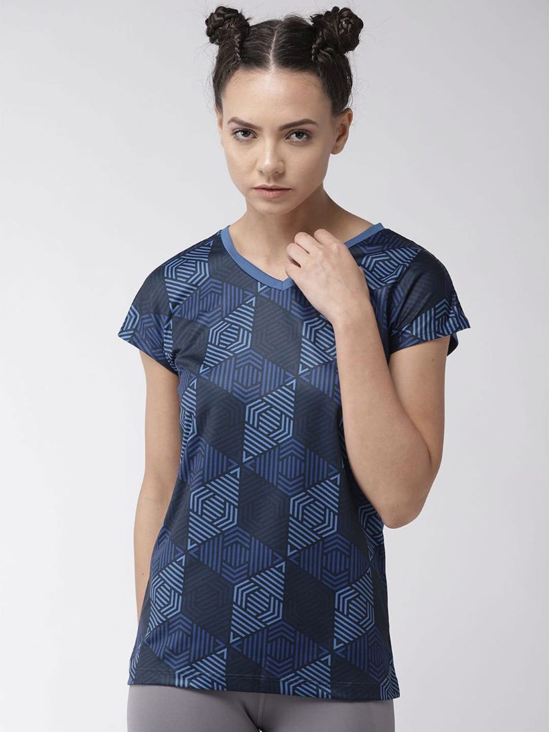 Alcis Women Blue Printed V-Neck T-shirt