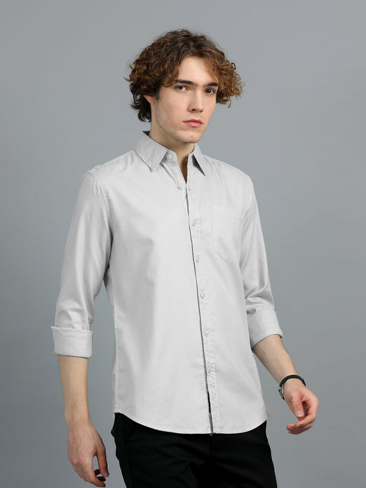 Men's Grey Solid Regular Fit Shirt