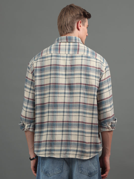 Men's Beige Checked Relaxed Fit Shirt