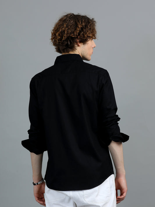 Men's Black Solid Regular Fit Shirt