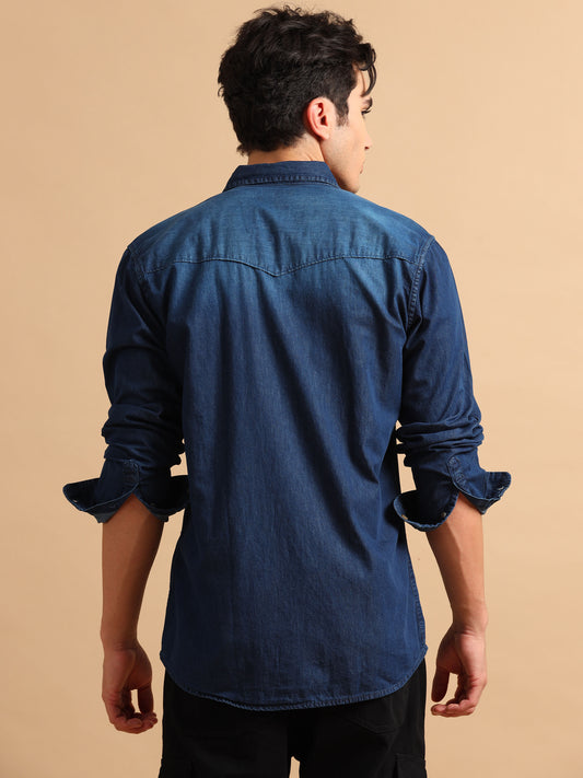 Men's Blue Solid Regular Fit Shirt