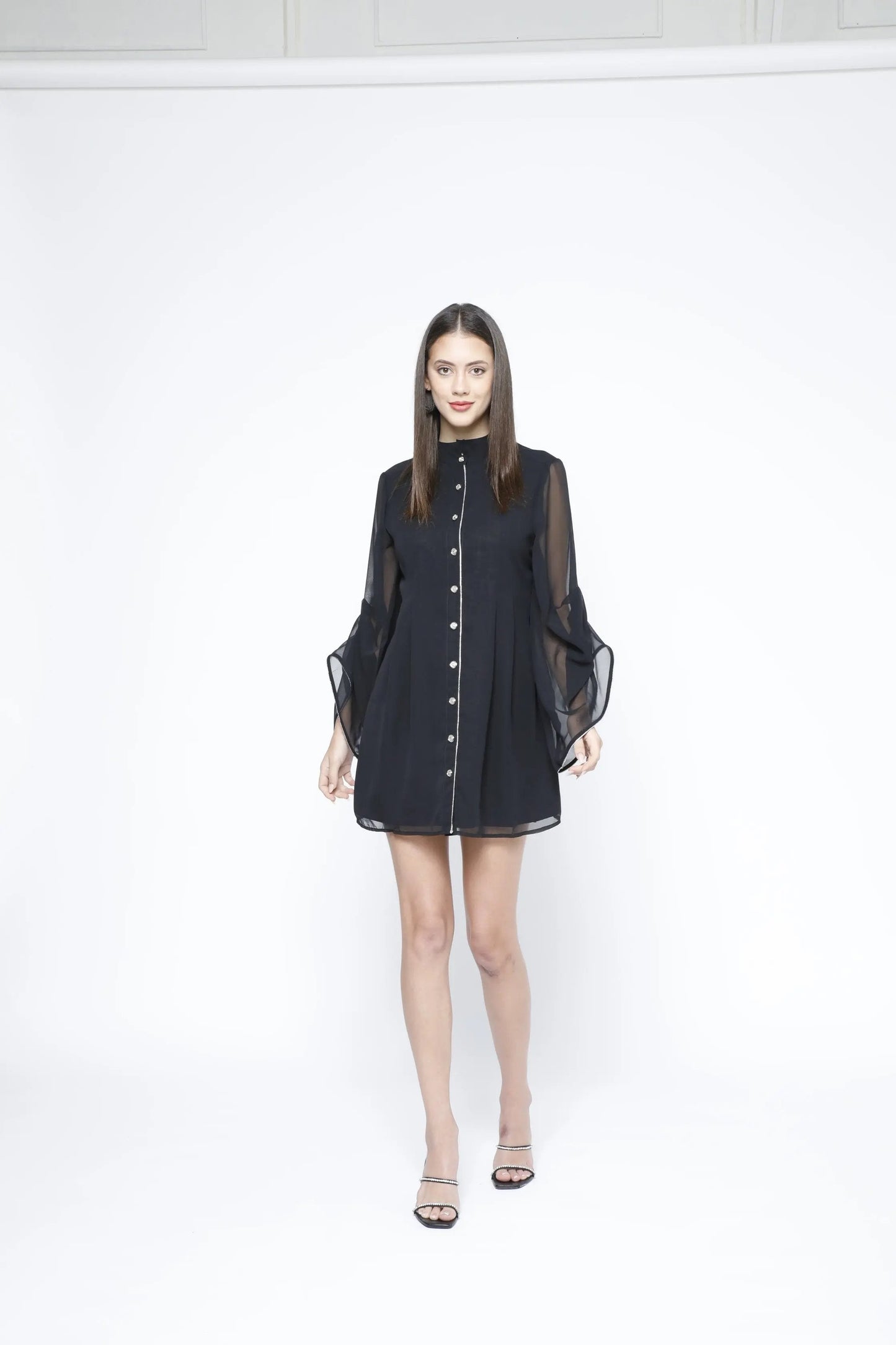 Black Georgette Short Shirtdress