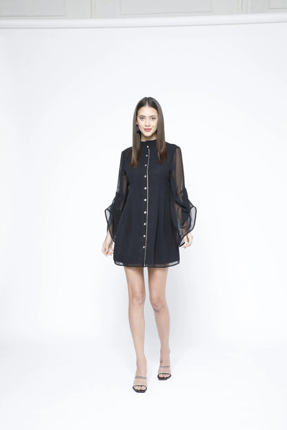 Black Georgette Short Shirtdress