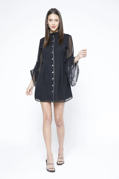 Black Georgette Short Shirtdress