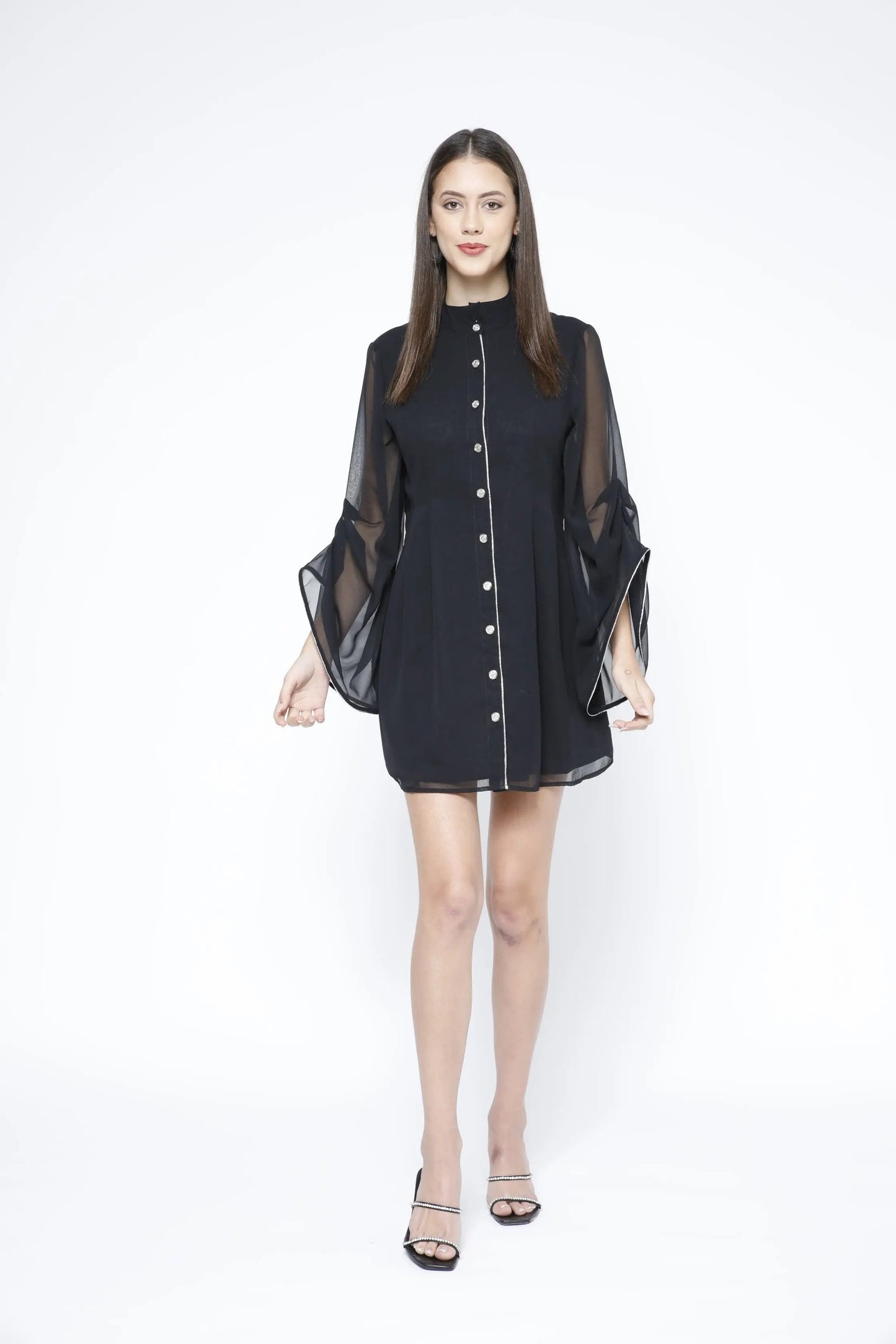 Black Georgette Short Shirtdress