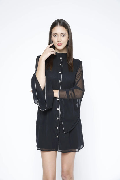 Black Georgette Short Shirtdress