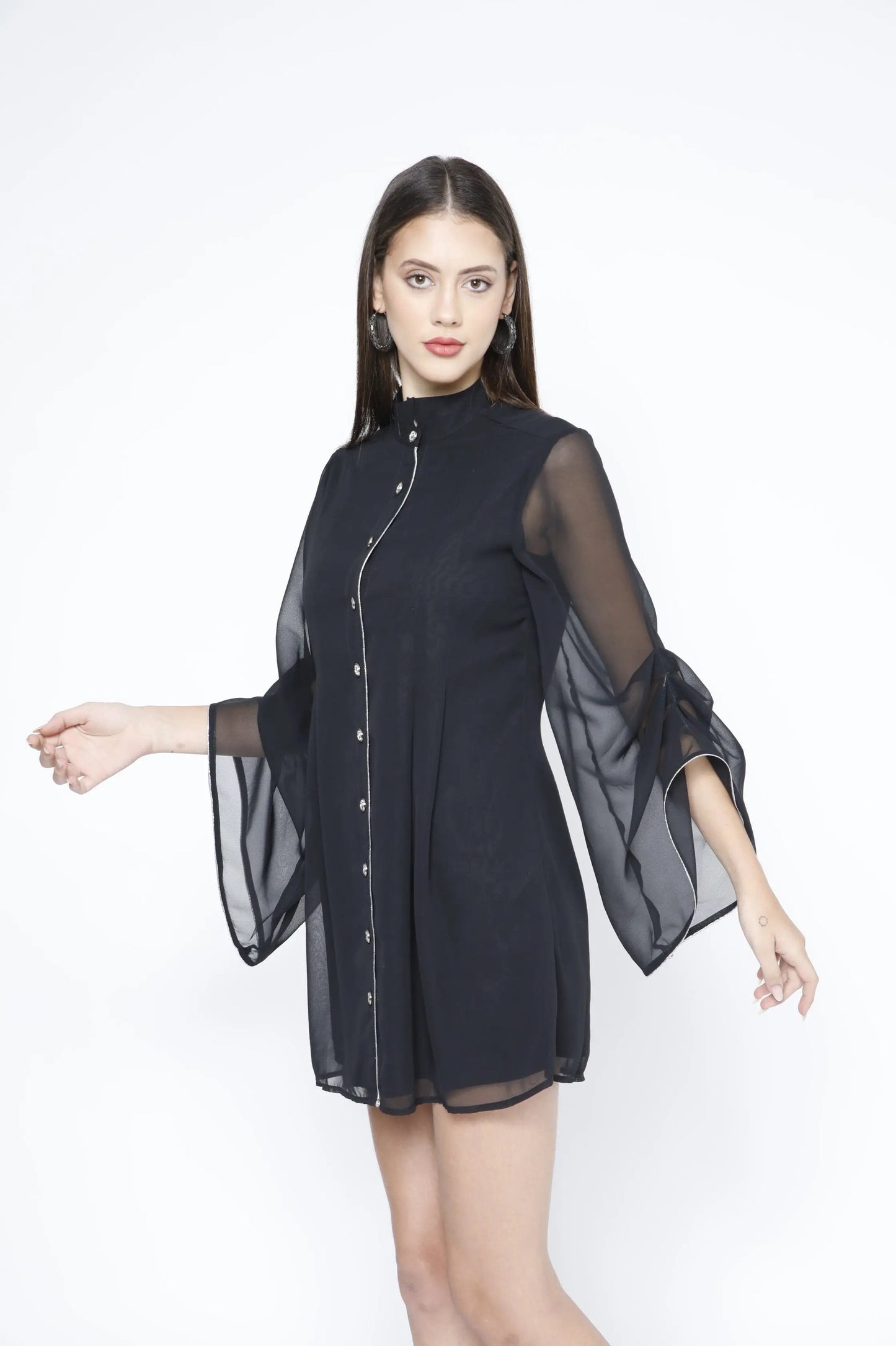 Black Georgette Short Shirtdress