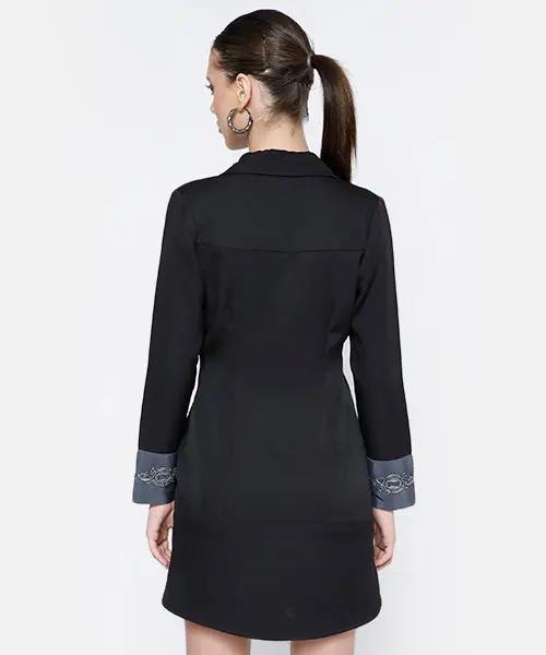 Vintage Lock and Key Embroidered Black Shirtdress