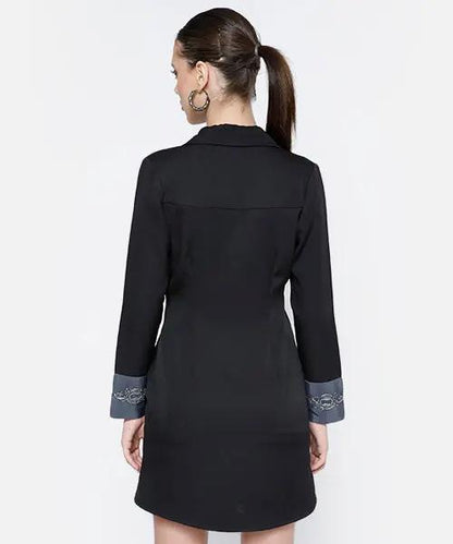 Vintage Lock and Key Embroidered Black Shirtdress