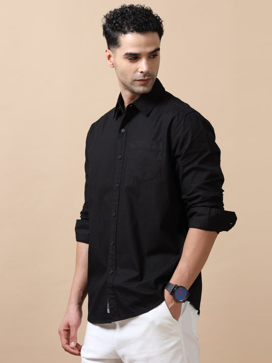 Men's Black Solid Regular Fit Shirt