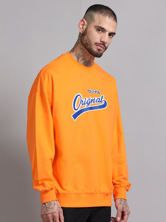 Men's Orange Graphic Print Oversized Sweatshirt