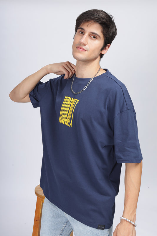 Men's Navy Blue Graphic Oversized T-Shirt