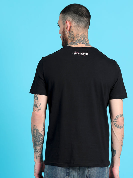 Men's Black Graphic Regular Fit T-Shirt