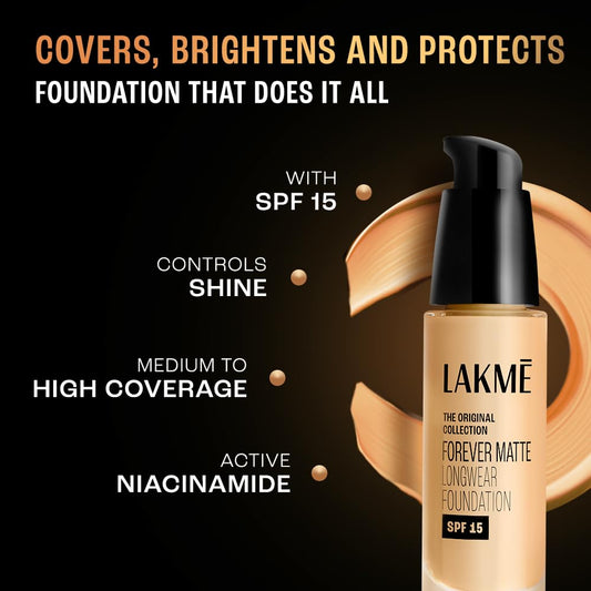LAKME SPF 15 FOREVER MATTE LONGWEAR FOUNDATION - NATURAL CORAL