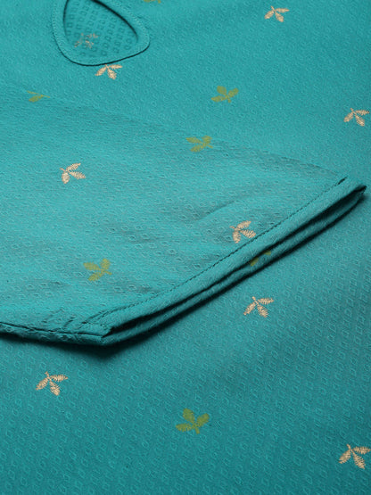 Women Teal Keyhole Neck Straight Kurta Krya