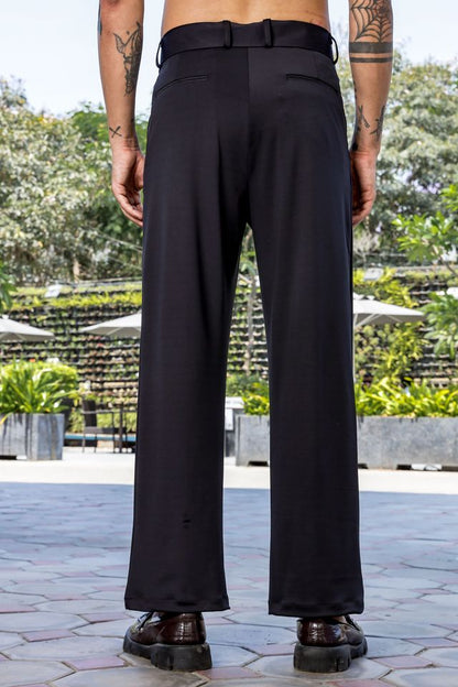 Black Baggy fit Street Savvy Double Pleated Korean Trousers