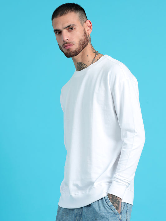 Men's White Solid Oversized T-Shirt