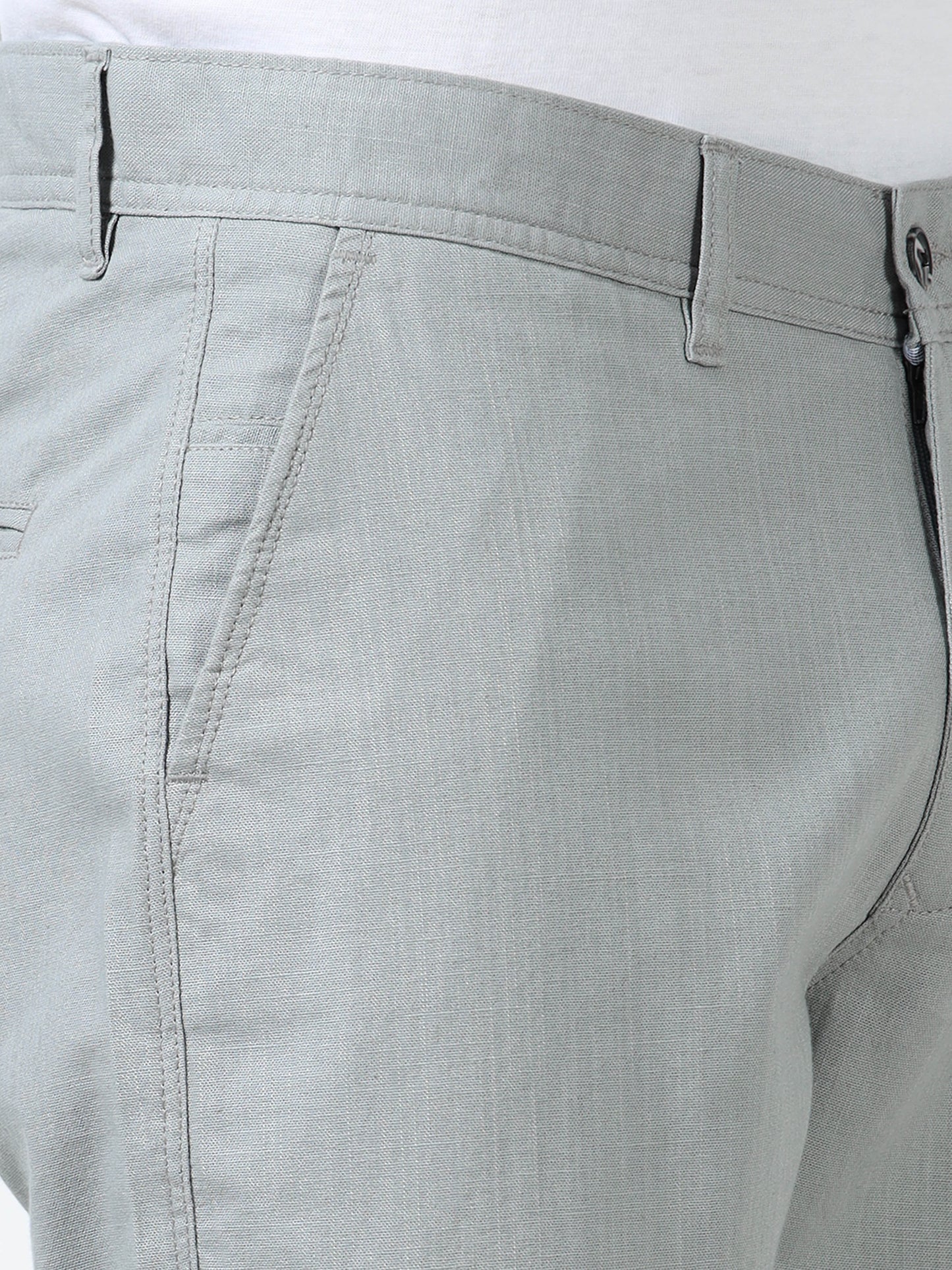Men's Grey Regular Fit Solid Linen Trousers