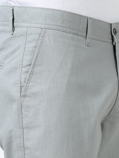 Men's Grey Regular Fit Solid Linen Trousers