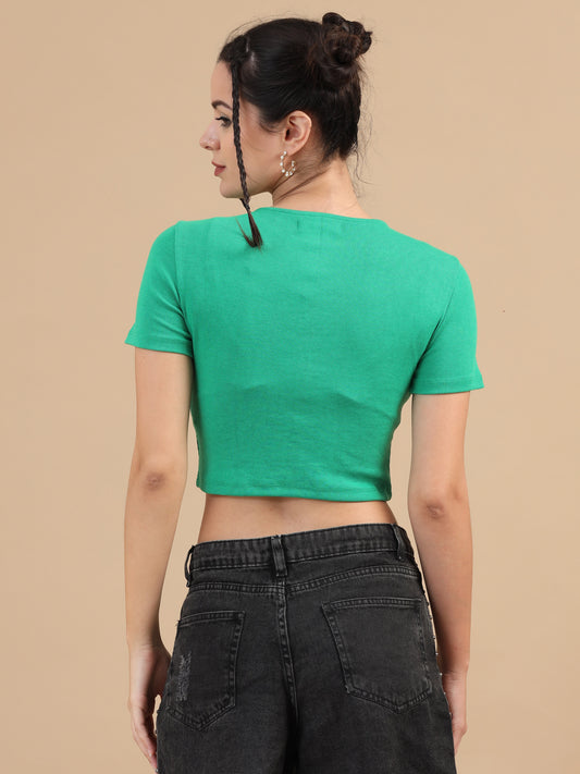 Women's Green  Knitted Crop Top