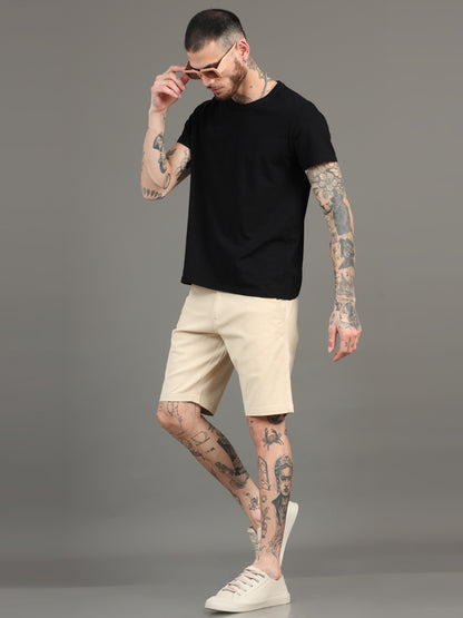 Men's Beige Regular Fit Solid Shorts
