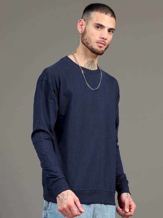 Men's Navy Blue Solid Oversized T-Shirt