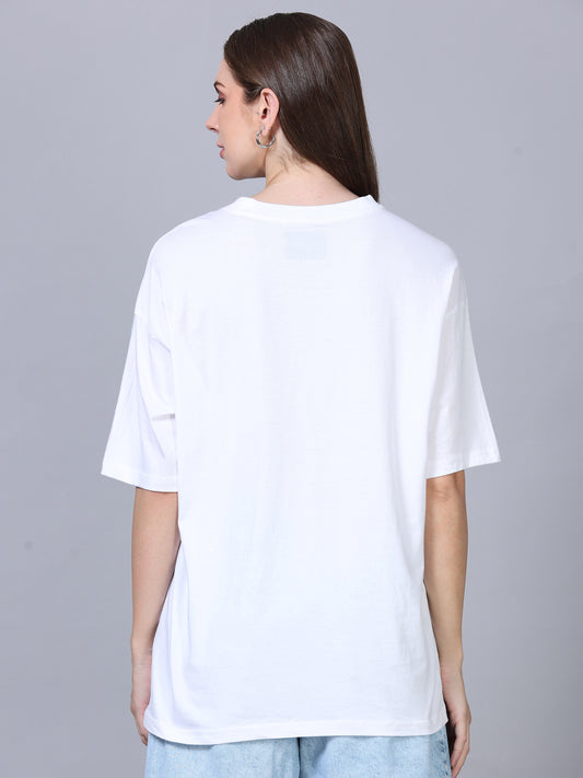 Women's White Solid Knitted Oversized T-Shirt