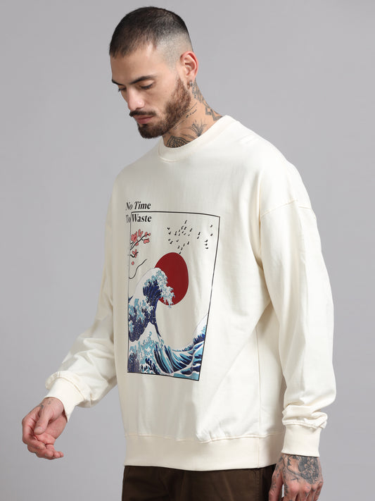 Men's Off White Graphic Print Oversized Sweatshirt